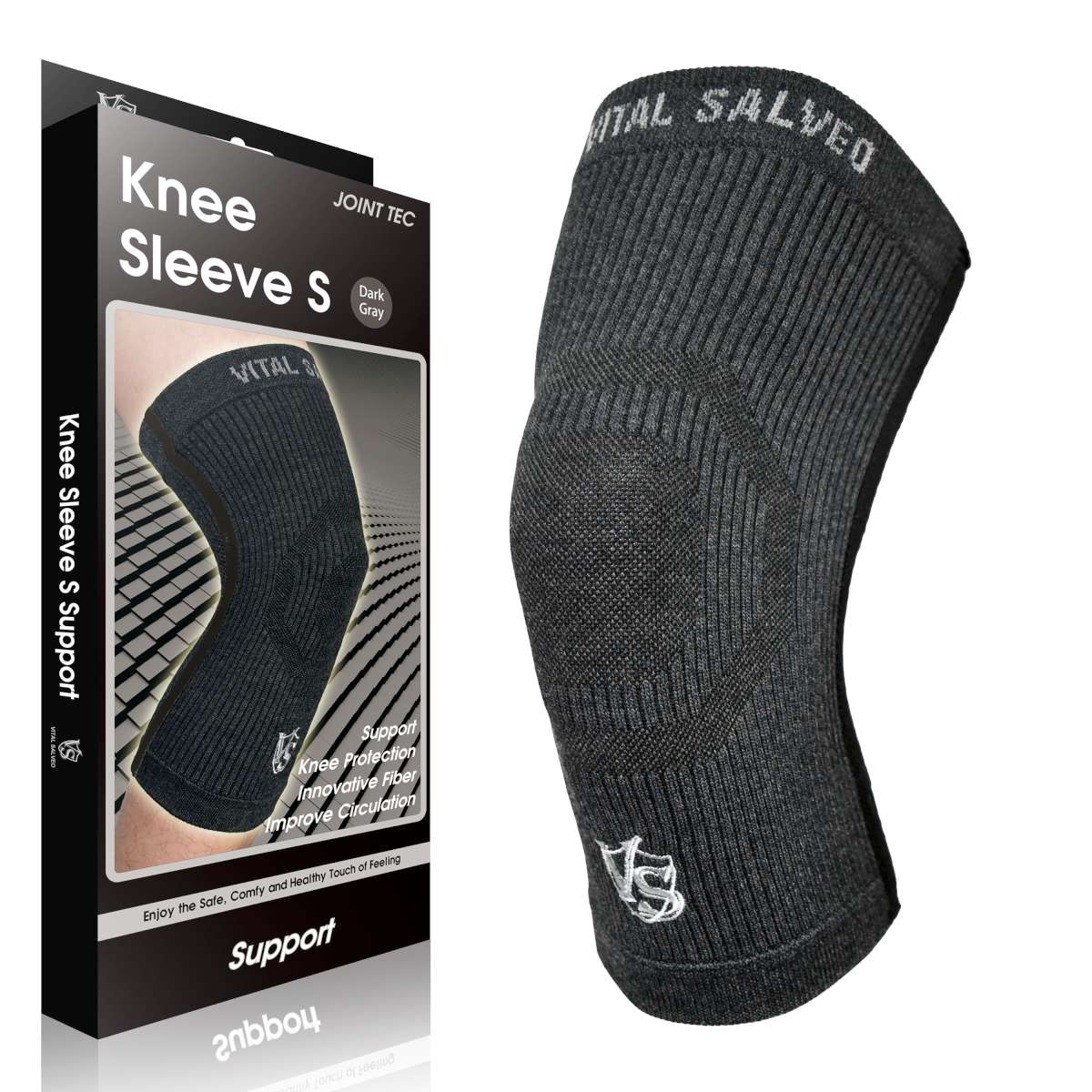 Knit Knee Brace S-SUPPORT-Dark Grey(1PC)-S
