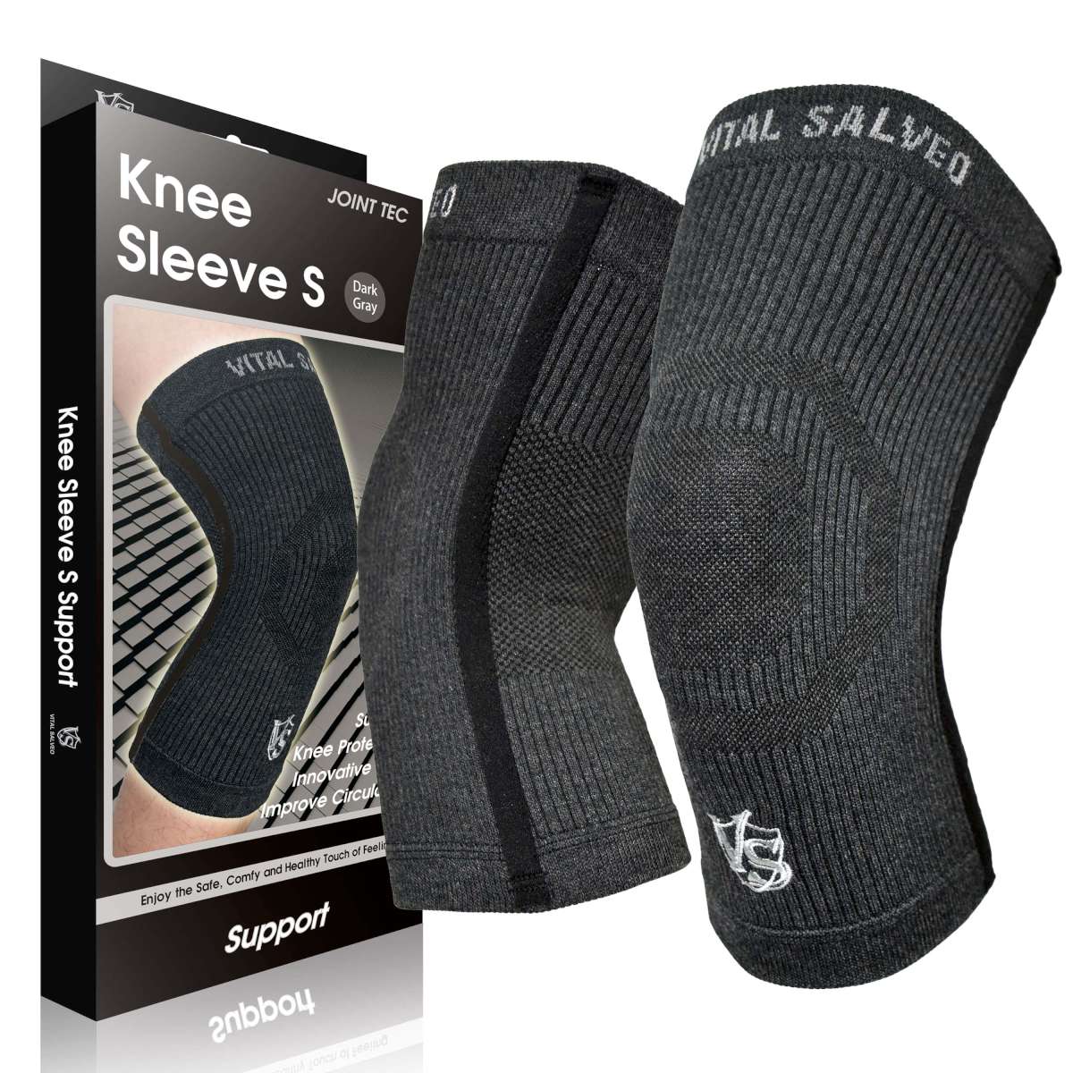 Knit Knee Brace S-SUPPORT-Dark Grey(1PC)-XXL